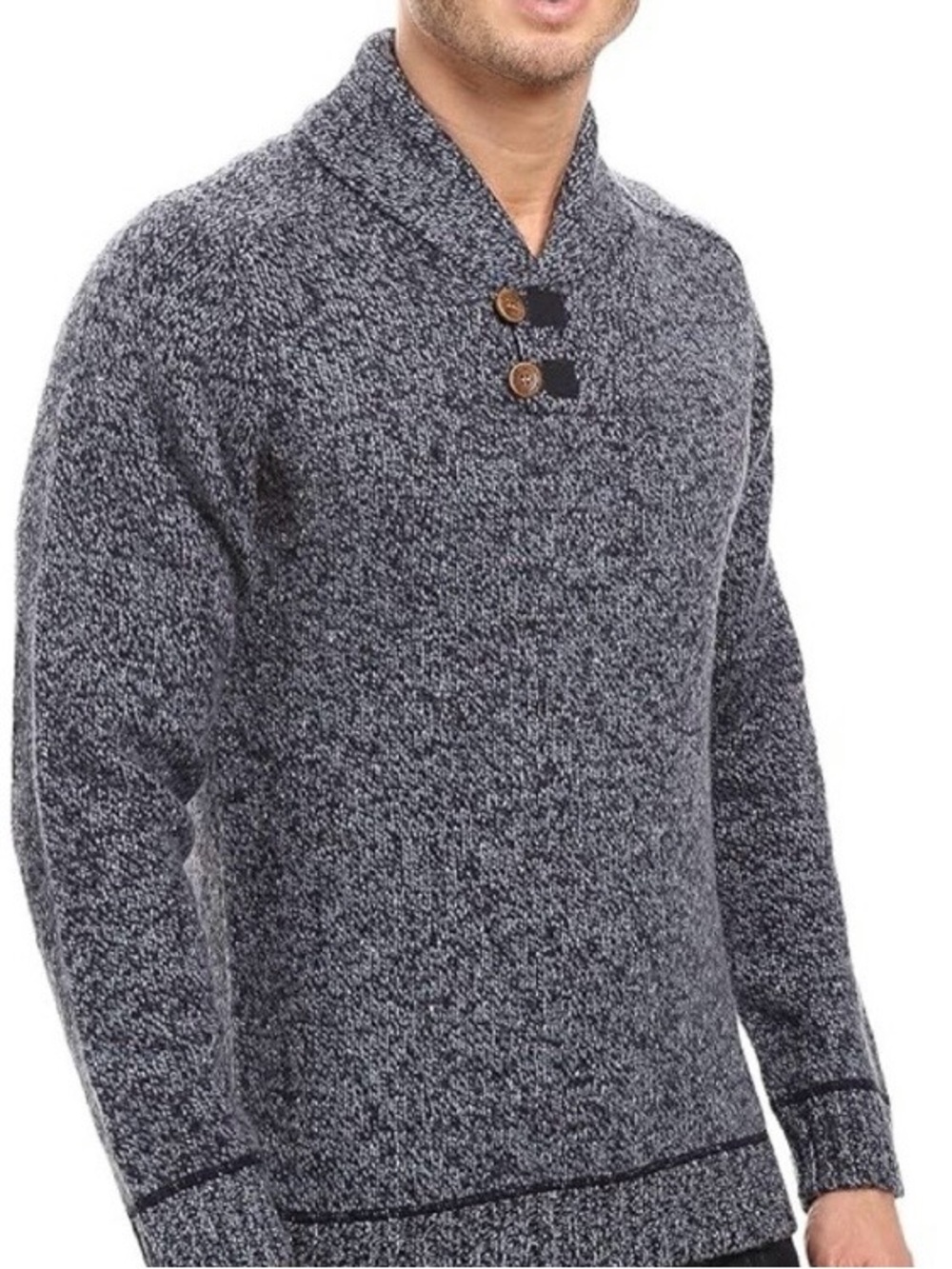 Fjallraven Lada Men's Wool Blend Shawl Collar Sweater Large Grey Fishermen